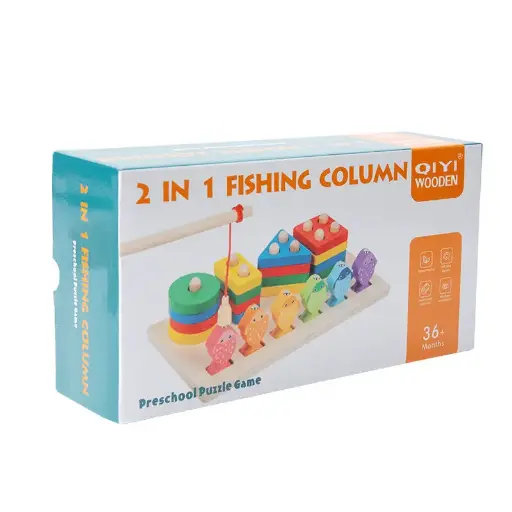 [PO-P053] 2 in 1 Magnetic Fishing Column - Wooden Sorting and Stacking Toy Puzzle, Montessori Toys for 3+ Years Old Boys Girls, Shape and Color recognition